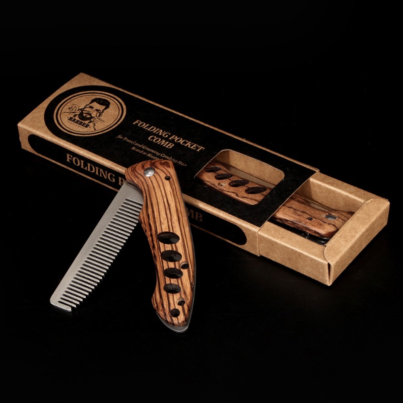 Mens Grooming Kit Bag - Peine Plegable de Madera y Metal