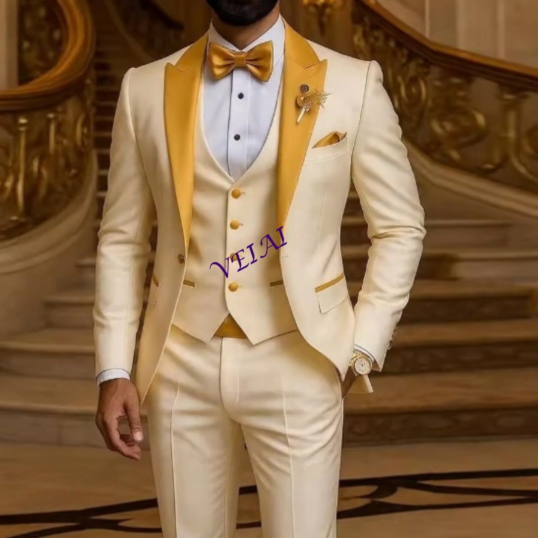 Mens Grooming Tools - Traje personalizado con cuello dorado de