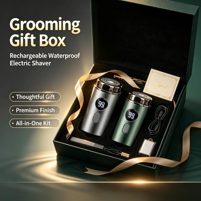 Men'S Grooming Gift Box - Afeitadora Eléctrica Recargable por USB, Impermeable,