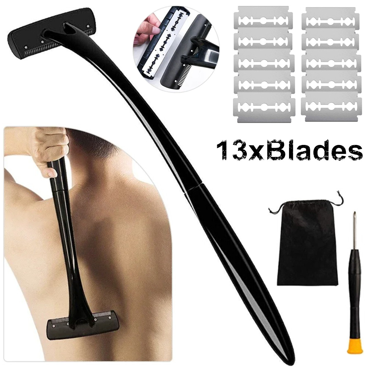 Men'S Grooming Tool - Afeitadora de espalda con mango largo